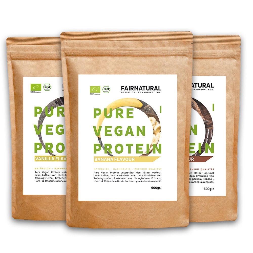 Bio Veganes Proteinpulver 3er Bundle (Vanille, Schoko, Banane)